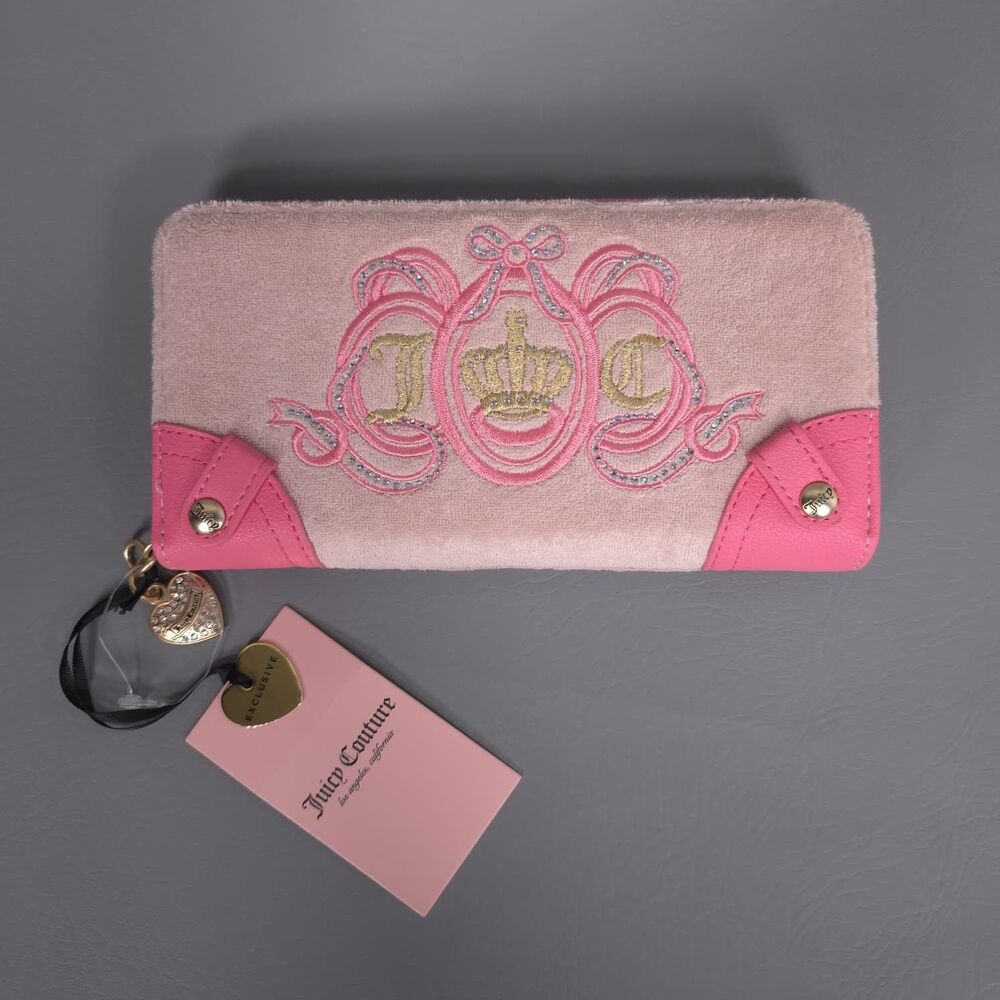 JUICY COUTURE Womens New Wallet Pink Rhinestone Logo Zip Around 13JCD5YMX-TCD